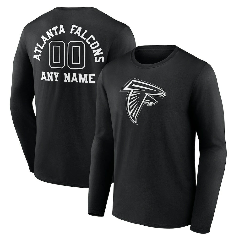 Atlanta Falcons Personalized Name & Number Monochrome Long Sleeve T-Shirt - Black T-shirts