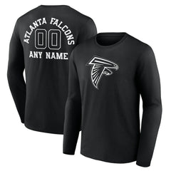 Atlanta Falcons Personalized Name & Number Monochrome Long Sleeve T-Shirt - Black T-shirts