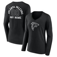 Atlanta Falcons Women's Personalized Name & Number Monochrome Long Sleeve V-Neck T-Shirt - Black T-shirts