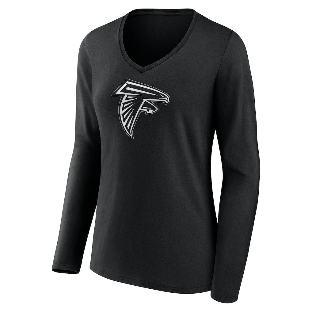 Atlanta Falcons Women's Personalized Name & Number Monochrome Long Sleeve V-Neck T-Shirt - Black T-shirts
