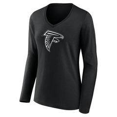 Atlanta Falcons Women's Personalized Name & Number Monochrome Long Sleeve V-Neck T-Shirt - Black T-shirts
