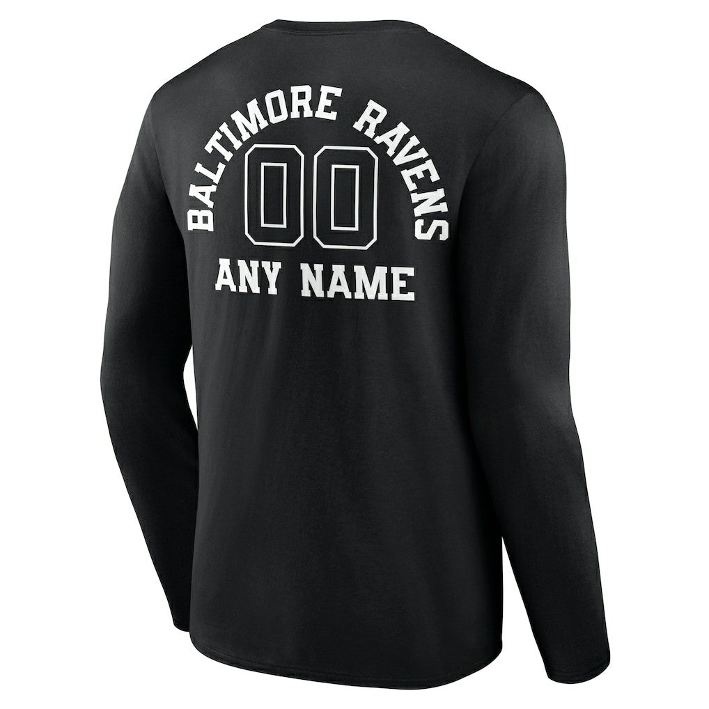Baltimore Ravens Personalized Name & Number Monochrome Long Sleeve T-Shirt - Black T-shirts