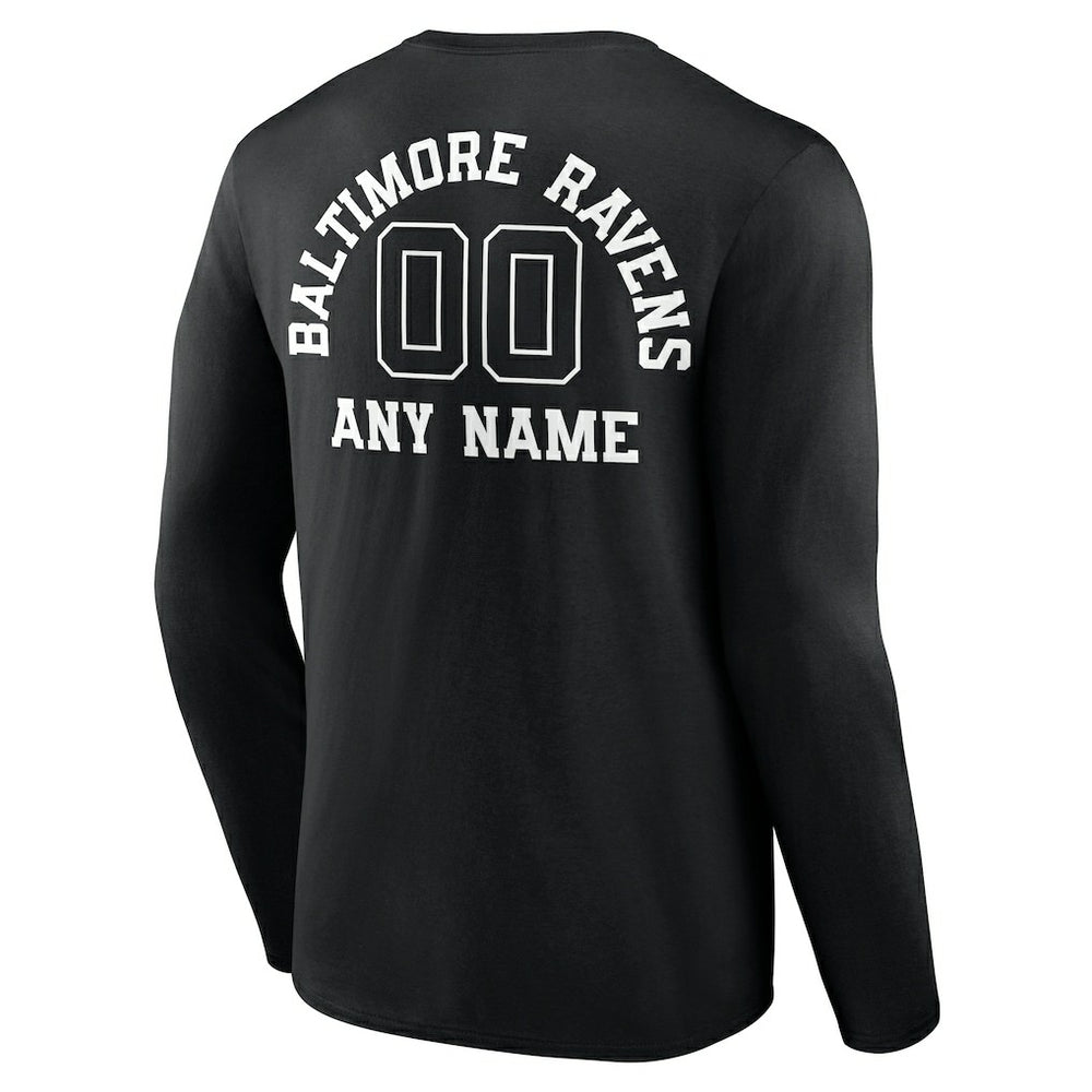 Baltimore Ravens Personalized Name & Number Monochrome Long Sleeve T-Shirt - Black T-shirts