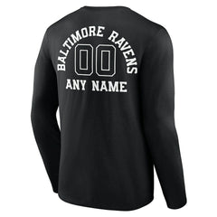 Baltimore Ravens Personalized Name & Number Monochrome Long Sleeve T-Shirt - Black T-shirts