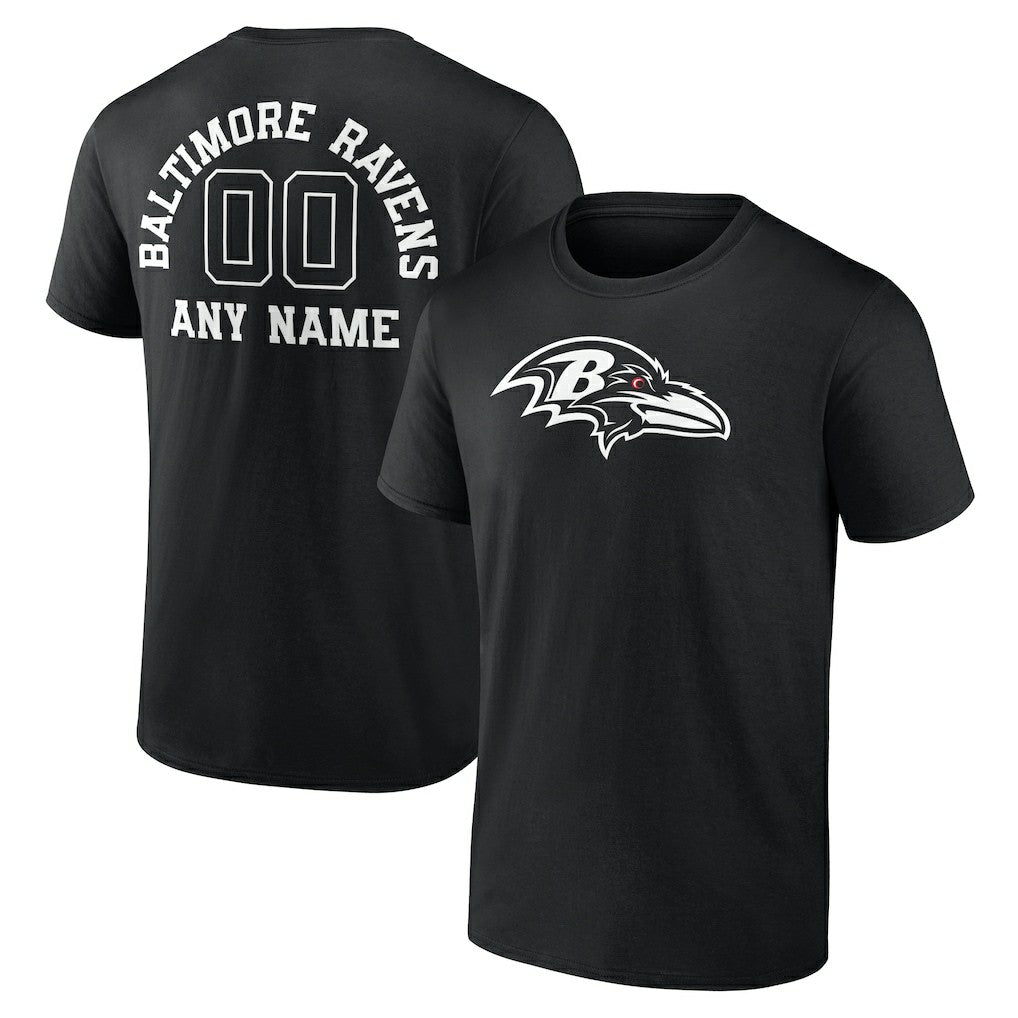 Baltimore Ravens Personalized Name & Number Monochrome T-Shirt - Black T-shirts