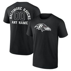 Baltimore Ravens Personalized Name & Number Monochrome T-Shirt - Black T-shirts