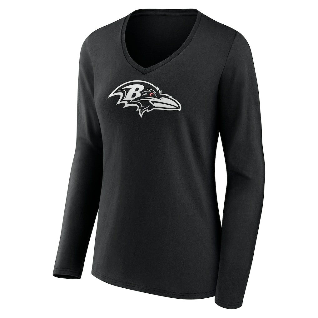 Baltimore Ravens Women's Personalized Name & Number Monochrome Long Sleeve V-Neck T-Shirt - Black T-shirts