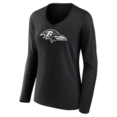 Baltimore Ravens Women's Personalized Name & Number Monochrome Long Sleeve V-Neck T-Shirt - Black T-shirts