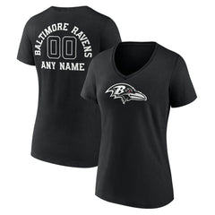 Baltimore Ravens Women's Personalized Name & Number Monochrome V-Neck T-Shirt - Black T-shirts