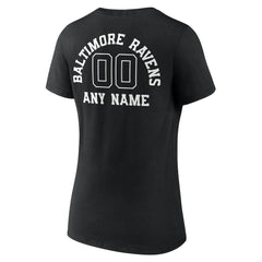 Baltimore Ravens Women's Personalized Name & Number Monochrome V-Neck T-Shirt - Black T-shirts