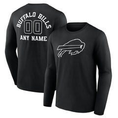 Buffalo Bills Personalized Name & Number Monochrome Long Sleeve T-Shirt - Black T-shirts