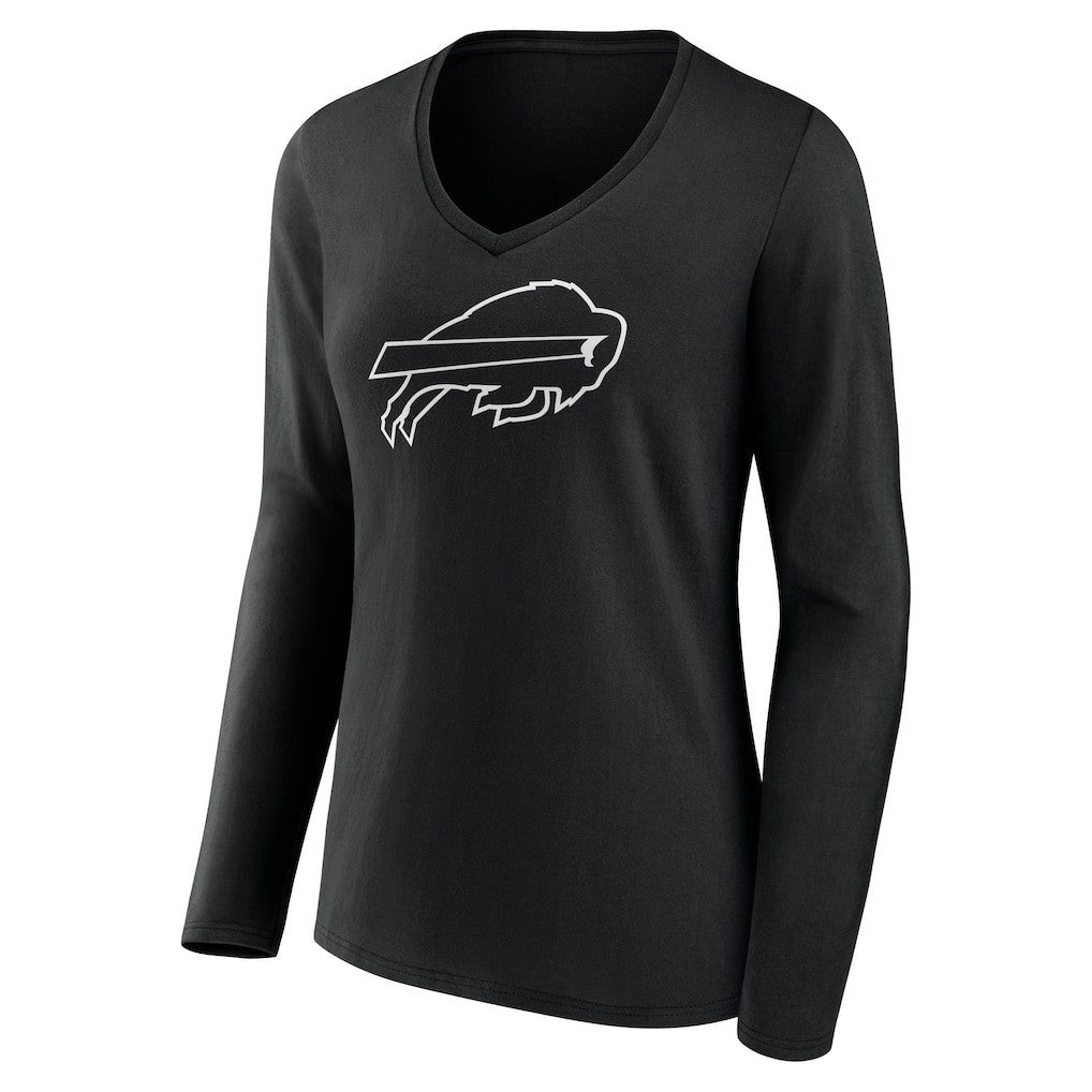 Buffalo Bills Women's Personalized Name & Number Monochrome Long Sleeve V-Neck T-Shirt - Black T-shirts
