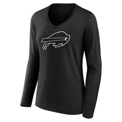 Buffalo Bills Women's Personalized Name & Number Monochrome Long Sleeve V-Neck T-Shirt - Black T-shirts
