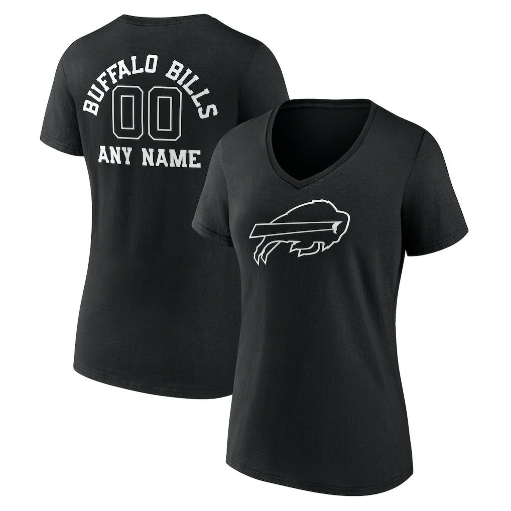 Buffalo Bills Women's Personalized Name & Number Monochrome V-Neck T-Shirt - Black T-shirts