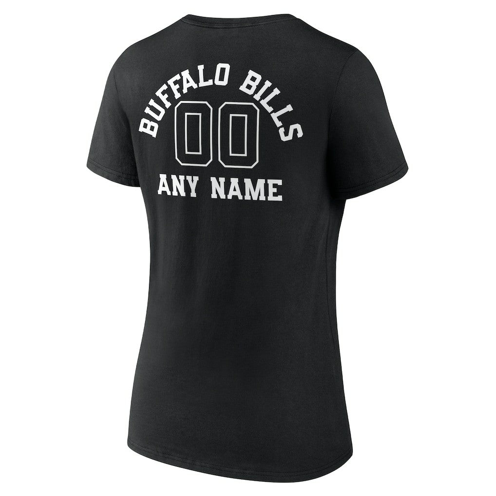 Buffalo Bills Women's Personalized Name & Number Monochrome V-Neck T-Shirt - Black T-shirts