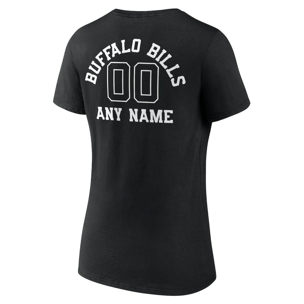Buffalo Bills Women's Personalized Name & Number Monochrome V-Neck T-Shirt - Black T-shirts