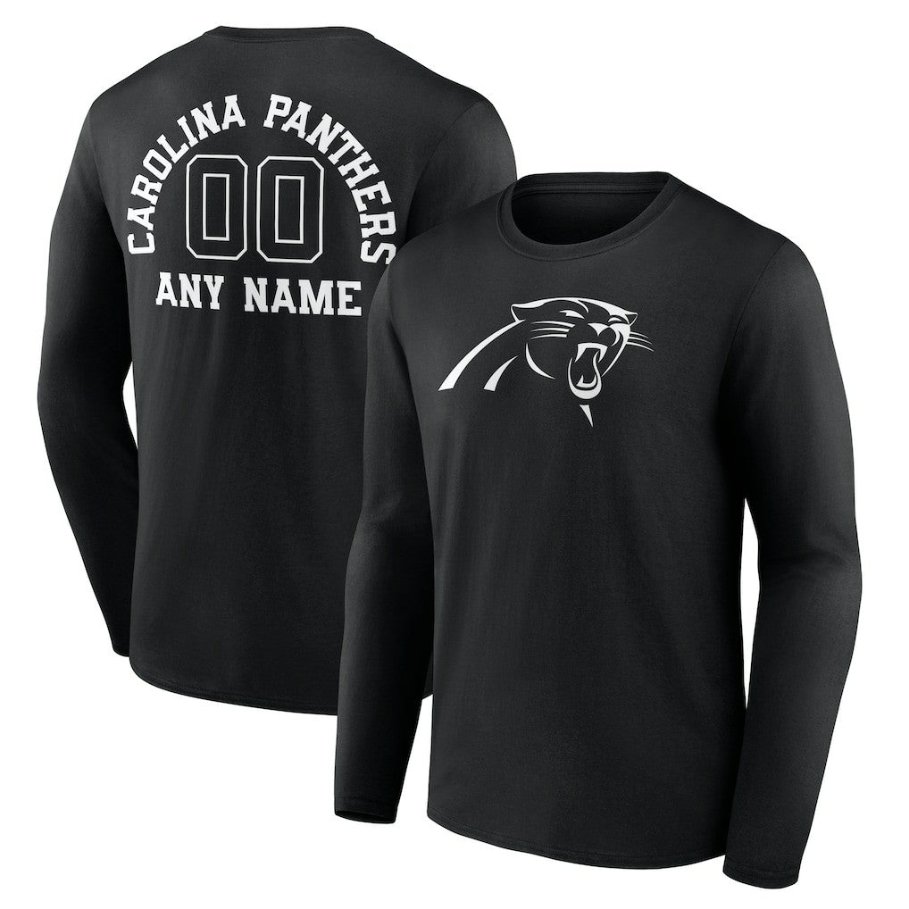 Carolina Panthers Personalized Name & Number Monochrome Long Sleeve T-Shirt - Black T-shirts