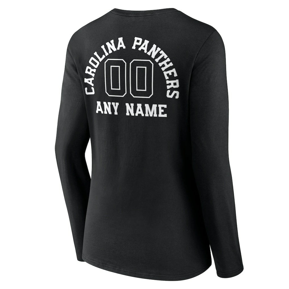 Carolina Panthers Women's Personalized Name & Number Monochrome Long Sleeve V-Neck T-Shirt - Black T-shirts