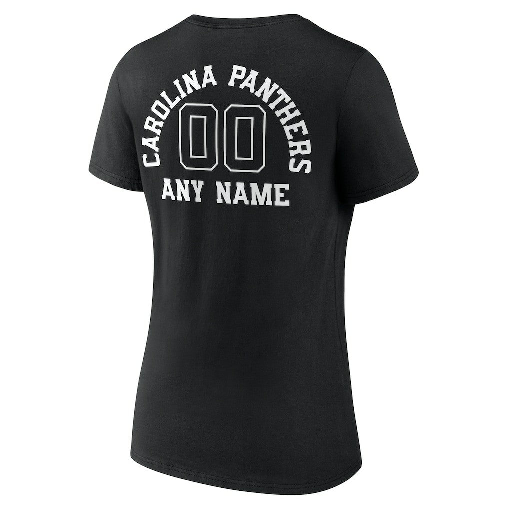 Carolina Panthers Women's Personalized Name & Number Monochrome V-Neck T-Shirt - Black T-shirts