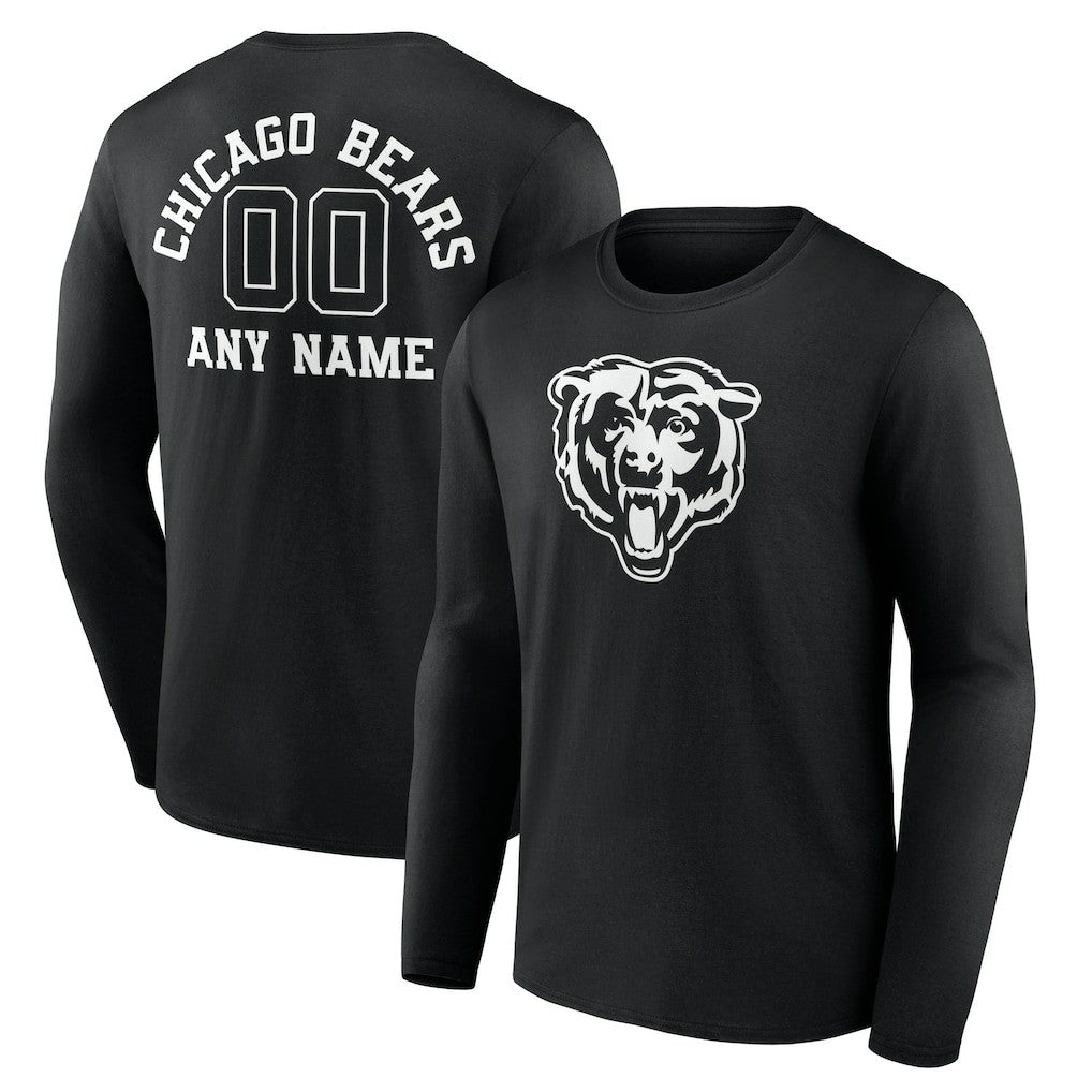Chicago Bears Personalized Name & Number Monochrome Long Sleeve T-Shirt - Black T-shirts