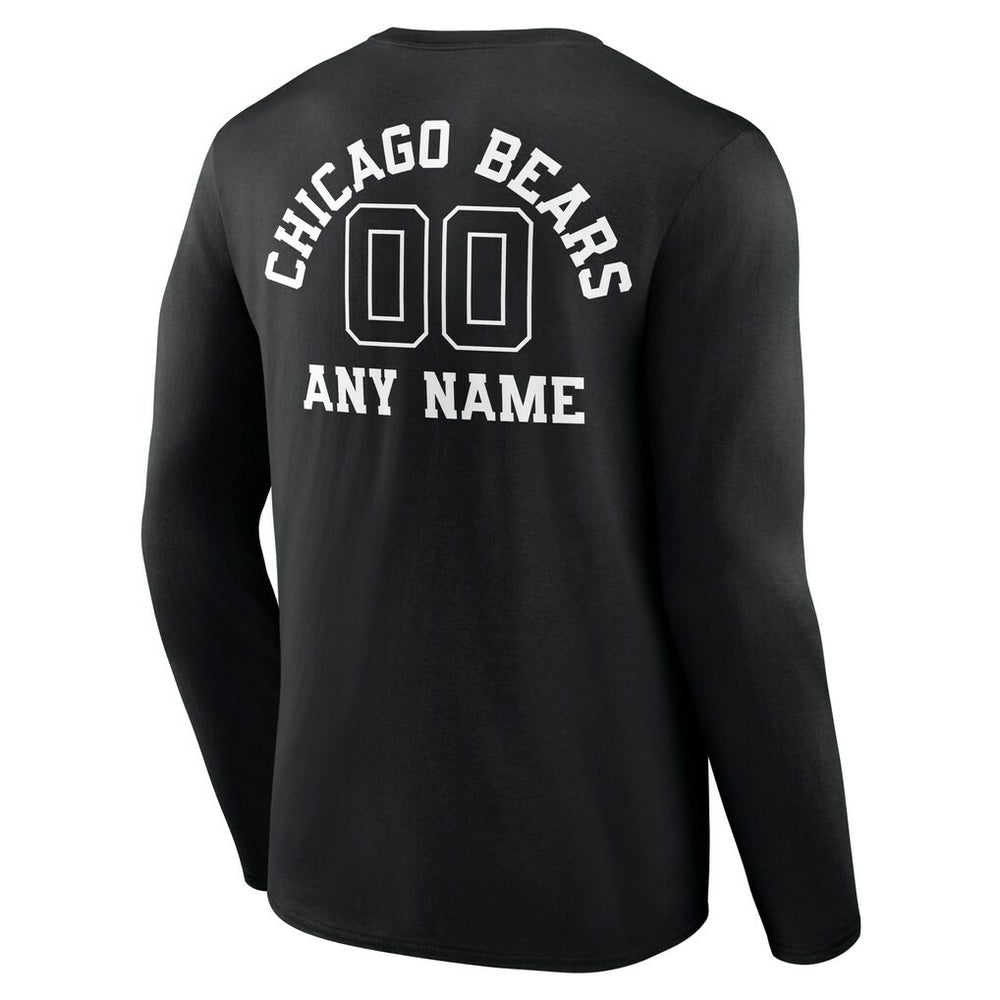 Chicago Bears Personalized Name & Number Monochrome Long Sleeve T-Shirt - Black T-shirts