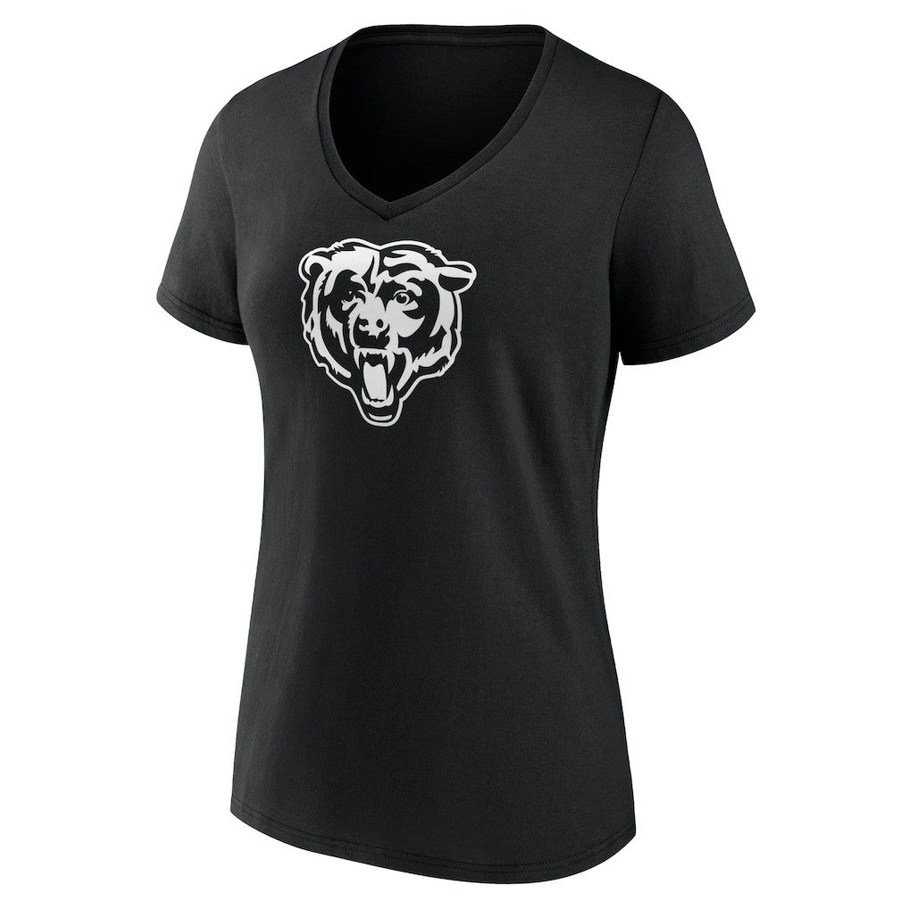 Chicago Bears Women's Personalized Name & Number Monochrome V-Neck T-Shirt - Black T-shirts
