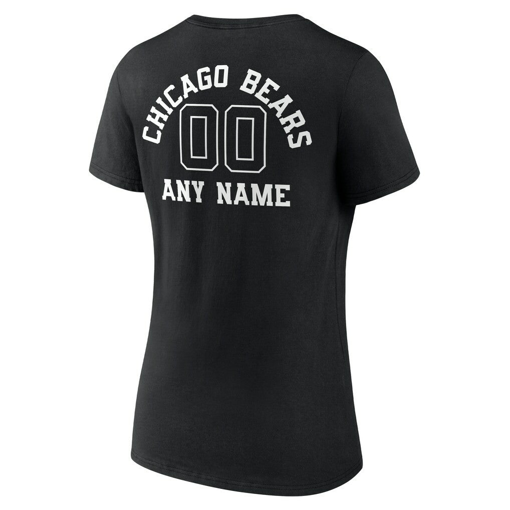 Chicago Bears Women's Personalized Name & Number Monochrome V-Neck T-Shirt - Black T-shirts