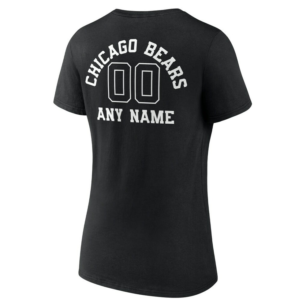 Chicago Bears Women's Personalized Name & Number Monochrome V-Neck T-Shirt - Black T-shirts