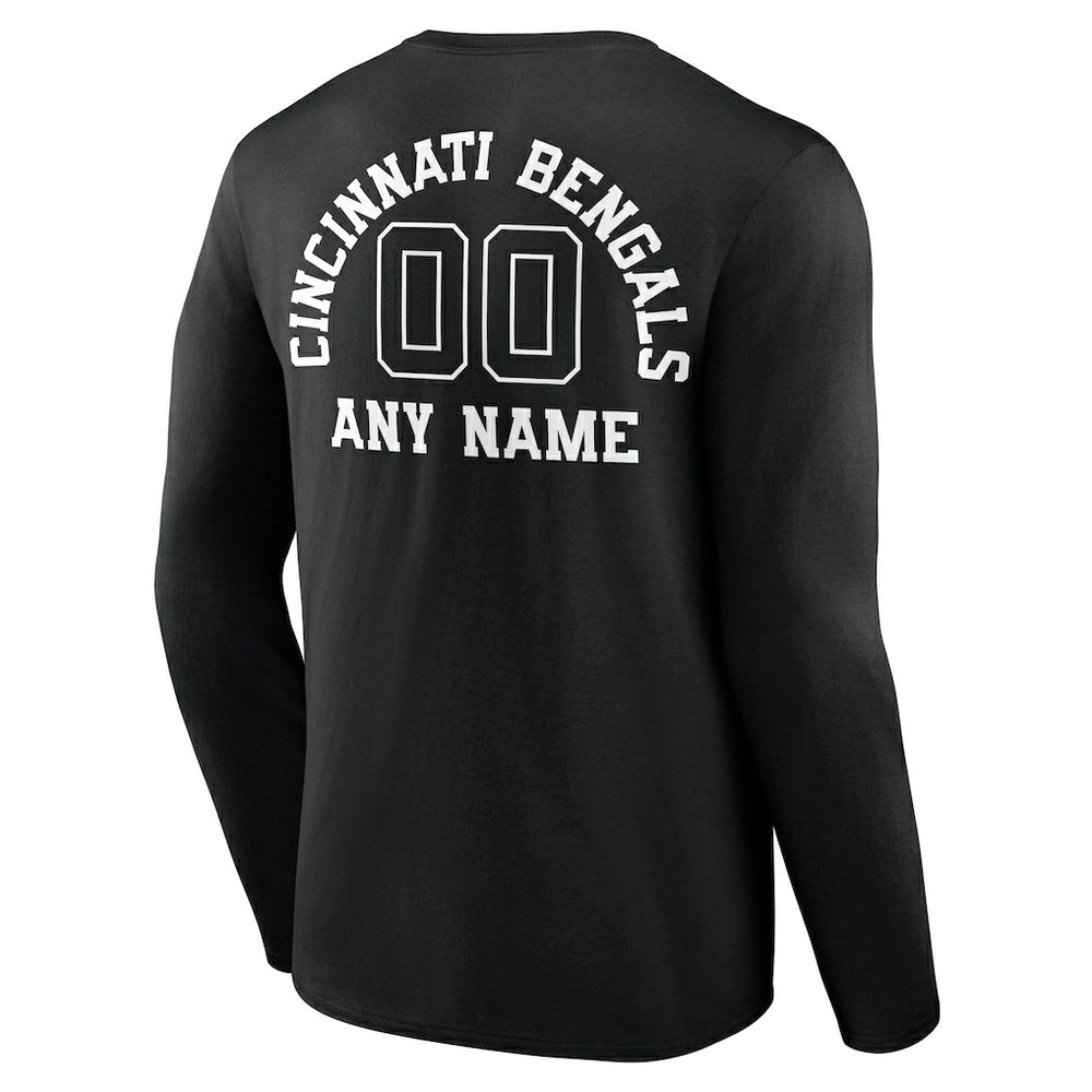 Cincinnati Bengals Personalized Name & Number Monochrome Long Sleeve T-Shirt - Black T-shirts