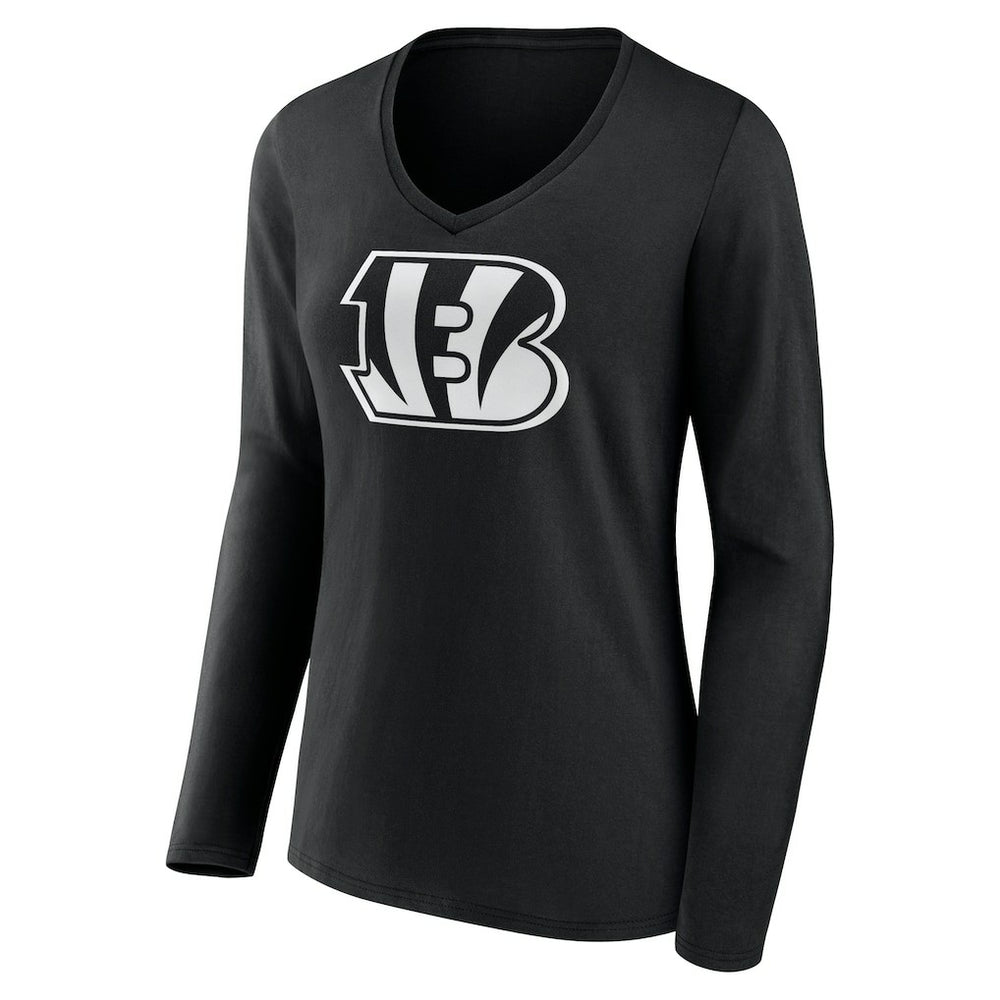 Cincinnati Bengals Women's Personalized Name & Number Monochrome Long Sleeve V-Neck T-Shirt - Black T-shirts