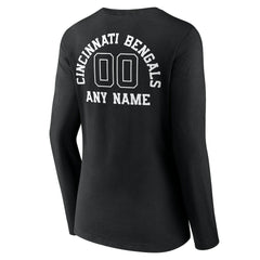 Cincinnati Bengals Women's Personalized Name & Number Monochrome Long Sleeve V-Neck T-Shirt - Black T-shirts