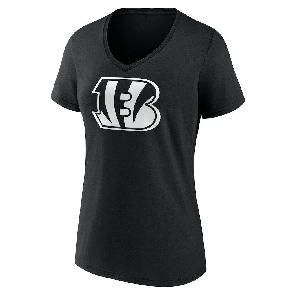 Cincinnati Bengals Women's Personalized Name & Number Monochrome V-Neck T-Shirt - Black T-shirts