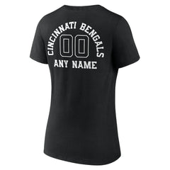 Cincinnati Bengals Women's Personalized Name & Number Monochrome V-Neck T-Shirt - Black T-shirts