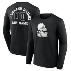 Cleveland Browns Personalized Name & Number Monochrome Long Sleeve T-Shirt - Black T-shirts