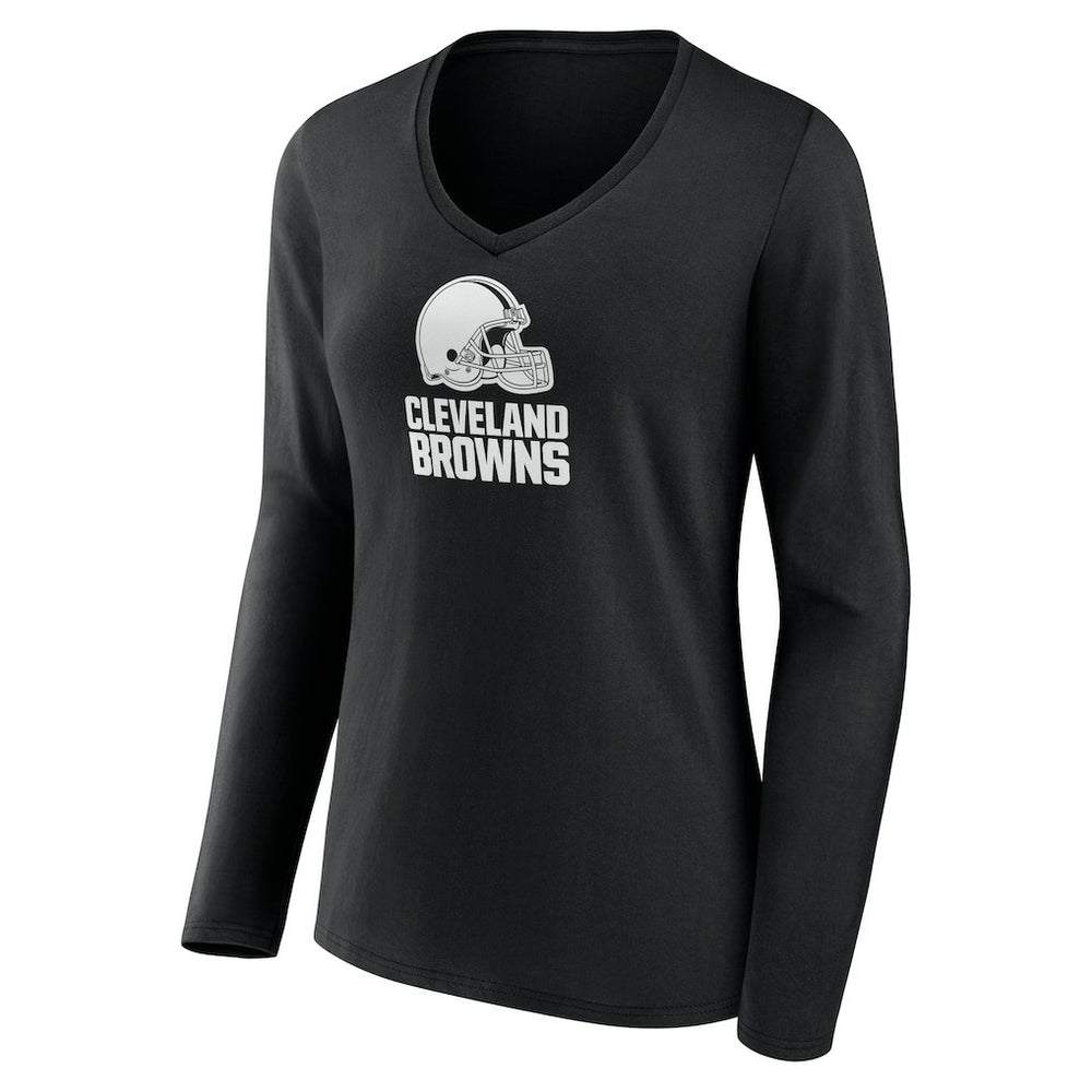 Cleveland Browns Women's Personalized Name & Number Monochrome Long Sleeve V-Neck T-Shirt - Black T-shirts