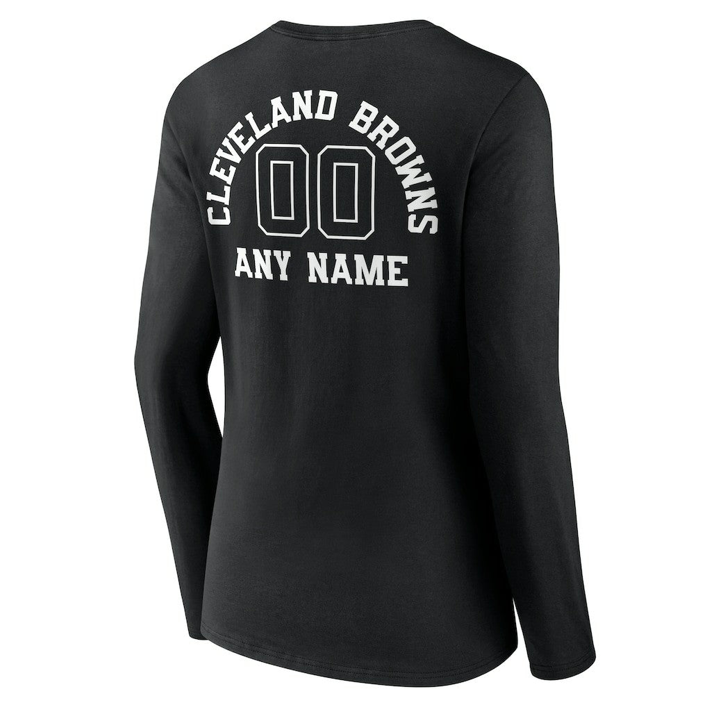 Cleveland Browns Women's Personalized Name & Number Monochrome Long Sleeve V-Neck T-Shirt - Black T-shirts