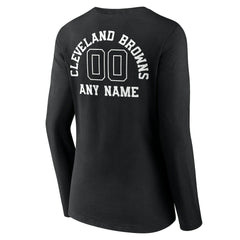 Cleveland Browns Women's Personalized Name & Number Monochrome Long Sleeve V-Neck T-Shirt - Black T-shirts