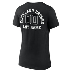 Cleveland Browns Women's Personalized Name & Number Monochrome V-Neck T-Shirt - Black T-shirts