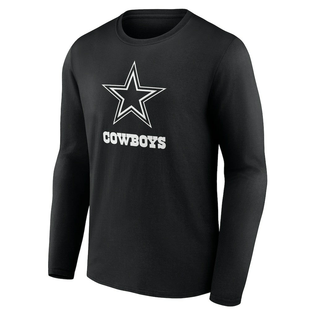 Dallas Cowboys Personalized Name & Number Monochrome Long Sleeve T-Shirt - Black T-shirts