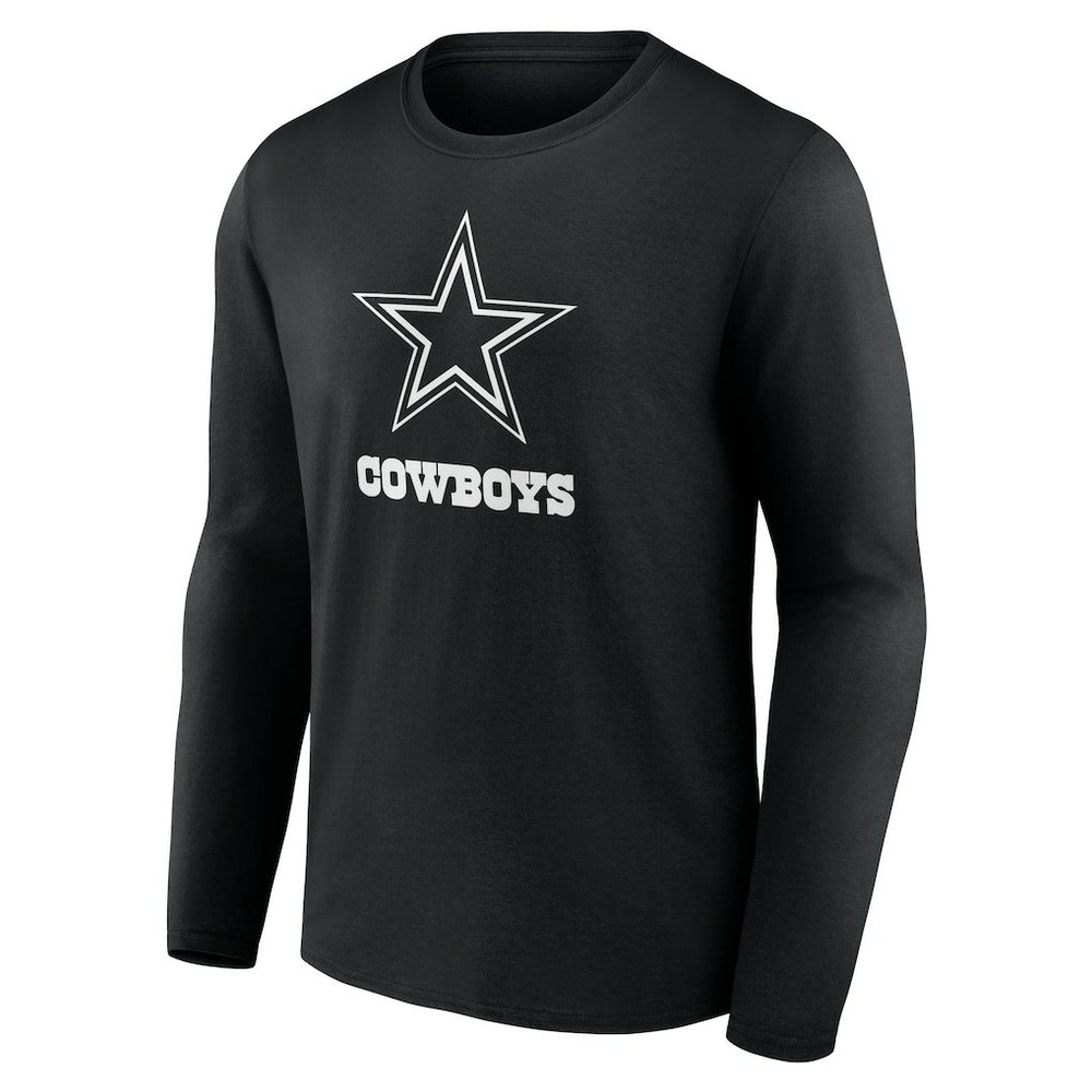 Dallas Cowboys Personalized Name & Number Monochrome Long Sleeve T-Shirt - Black T-shirts