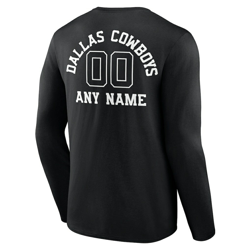 Dallas Cowboys Personalized Name & Number Monochrome Long Sleeve T-Shirt - Black T-shirts