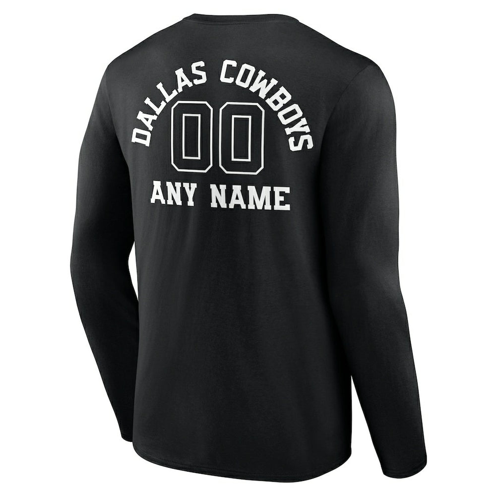 Dallas Cowboys Personalized Name & Number Monochrome Long Sleeve T-Shirt - Black T-shirts