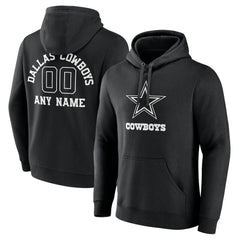 Dallas Cowboys Personalized Name & Number Pullover Hoodie - Black Hoodies