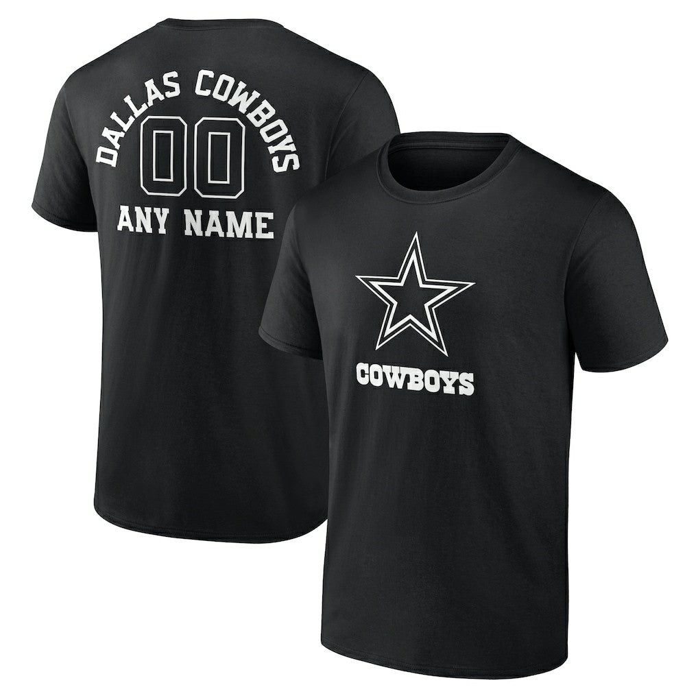 Dallas Cowboys Personalized Name & Number Monochrome T-Shirt - Black T-shirts