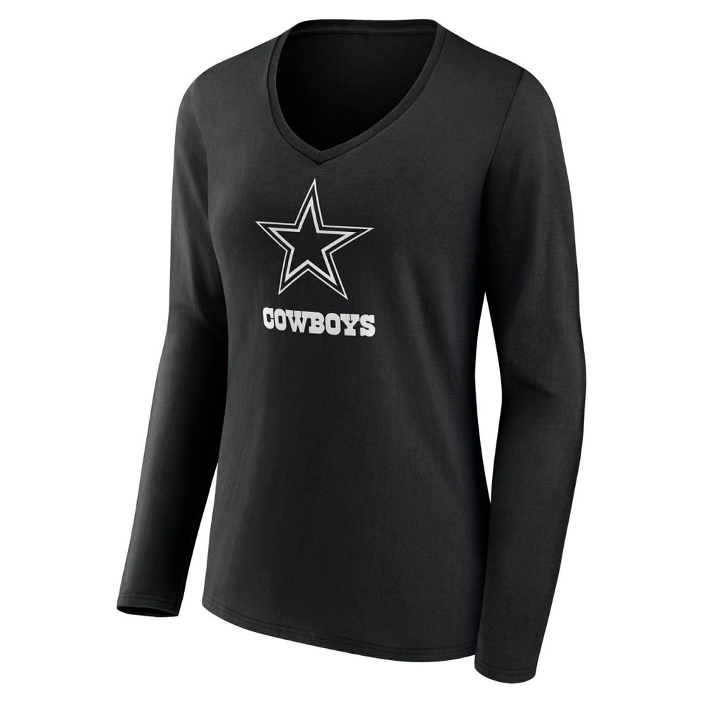 Dallas Cowboys Women's Personalized Name & Number Monochrome Long Sleeve V-Neck T-Shirt - Black T-shirts