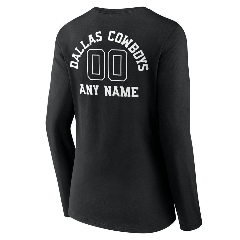 Dallas Cowboys Women's Personalized Name & Number Monochrome Long Sleeve V-Neck T-Shirt - Black T-shirts