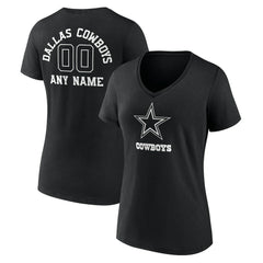 Dallas Cowboys Women's Personalized Name & Number Monochrome V-Neck T-Shirt - Black T-shirts