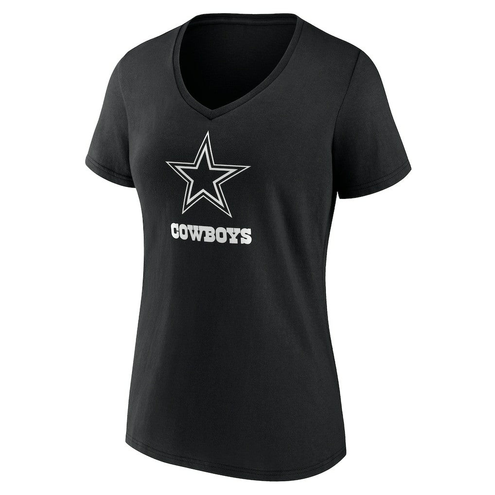 Dallas Cowboys Women's Personalized Name & Number Monochrome V-Neck T-Shirt - Black T-shirts