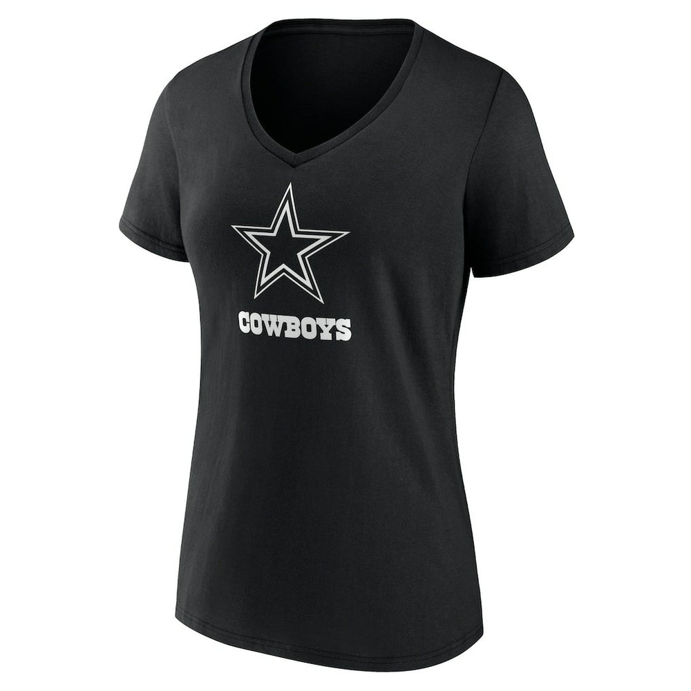 Dallas Cowboys Women's Personalized Name & Number Monochrome V-Neck T-Shirt - Black T-shirts