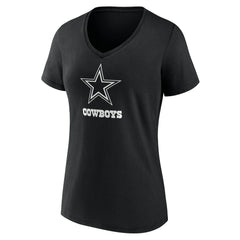 Dallas Cowboys Women's Personalized Name & Number Monochrome V-Neck T-Shirt - Black T-shirts